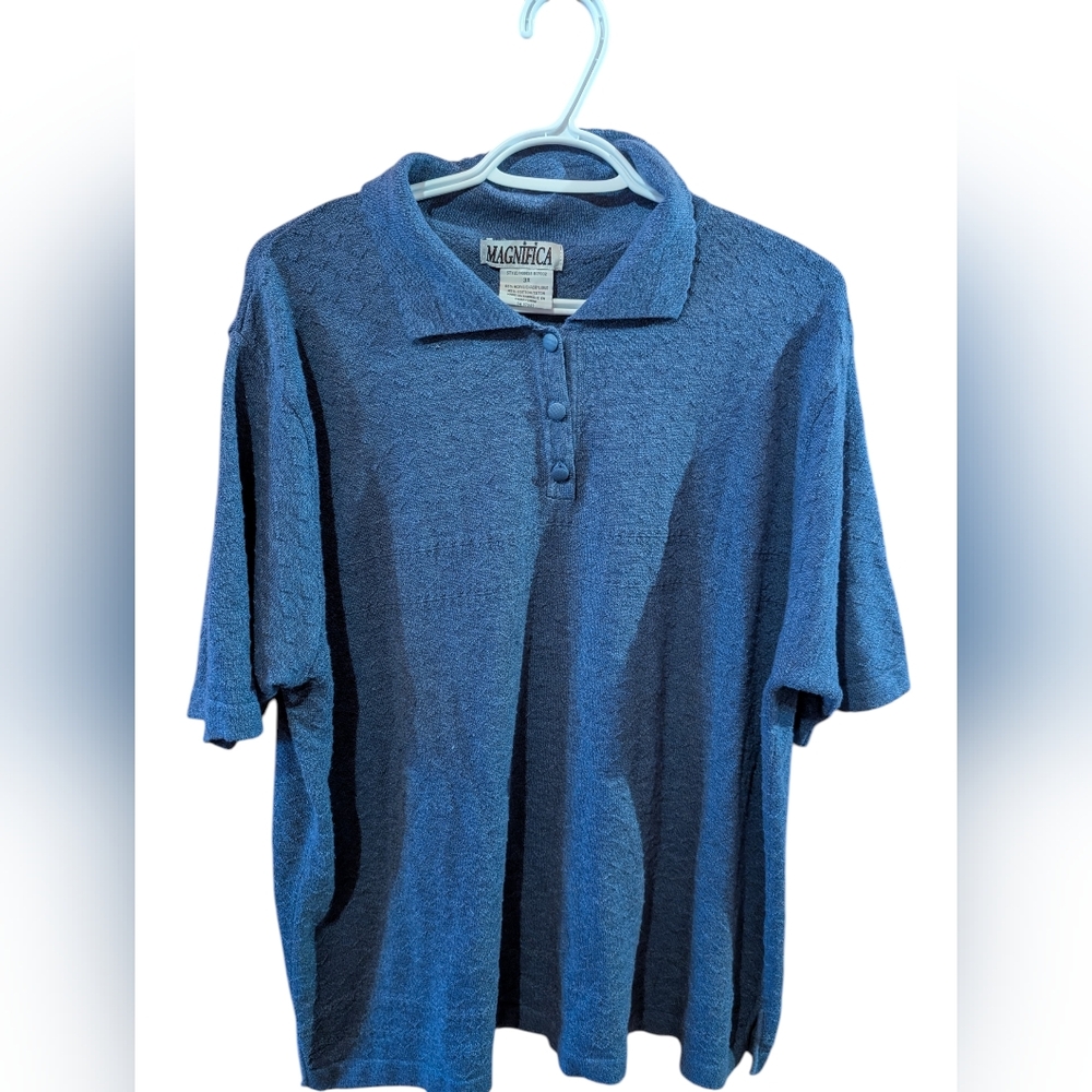 2/22$ Vintage Men's Blue Textured Polo Shirt